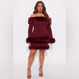 Fashion Nova Off-Shoulder Burgundy Maxi Dress